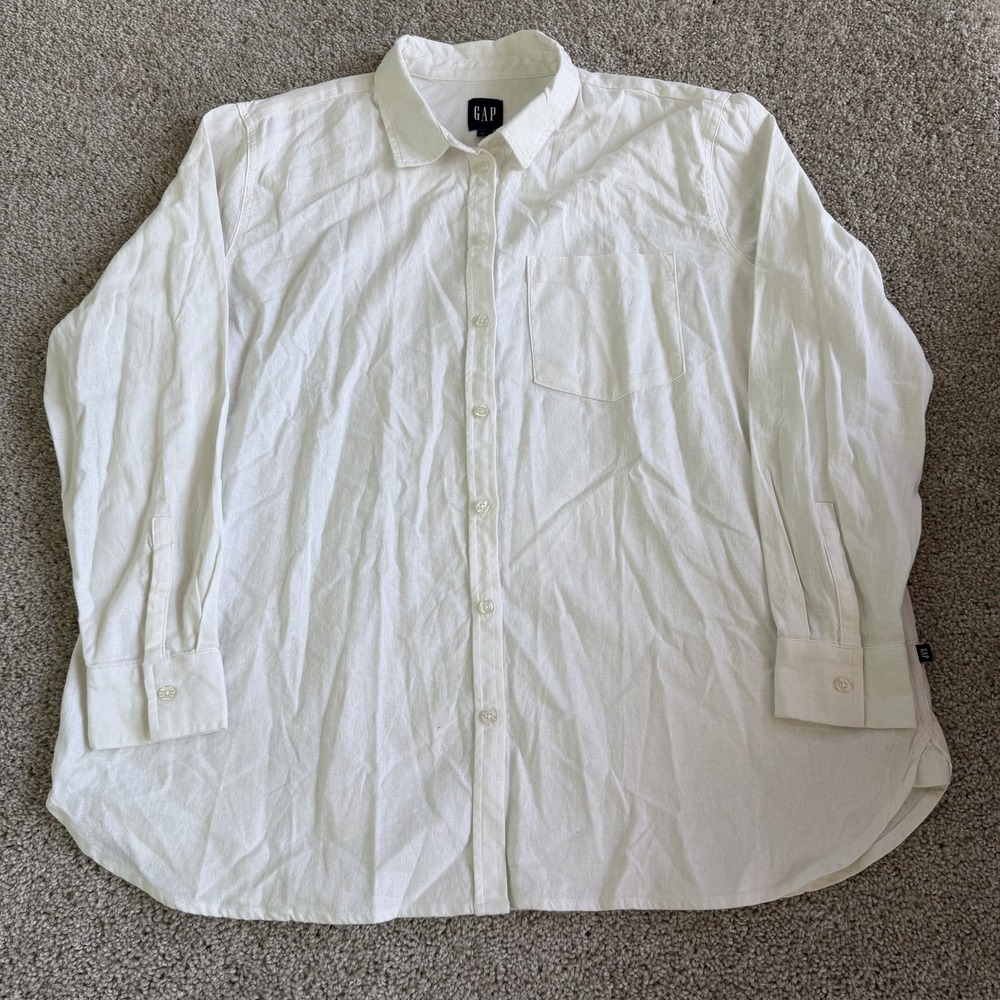 Gap Shirt Mens 2XL White Solid Long Sleeve Button Up Pocket Classic